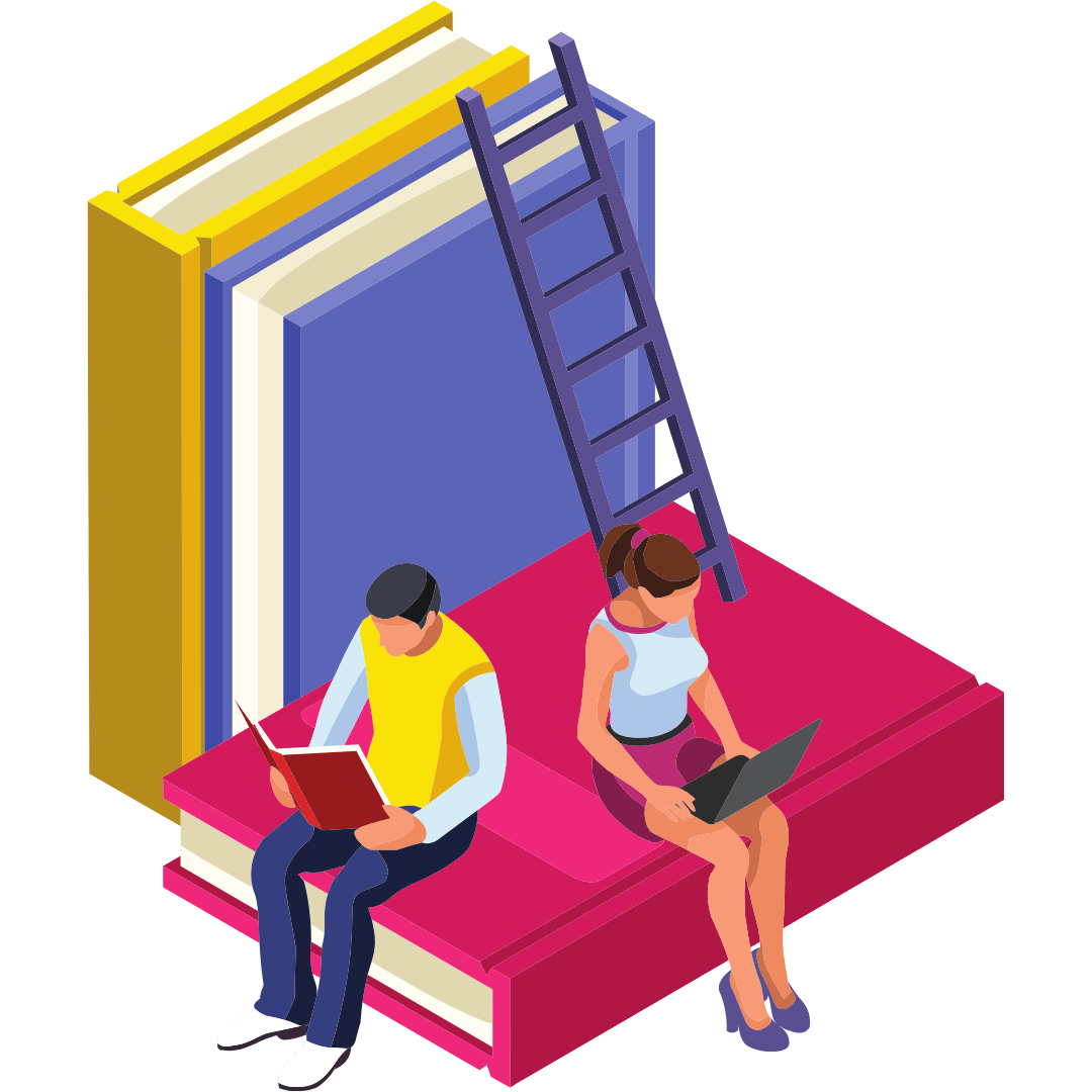 Image vectorielle représentant des personnes assises sur un livre, entrain de lire